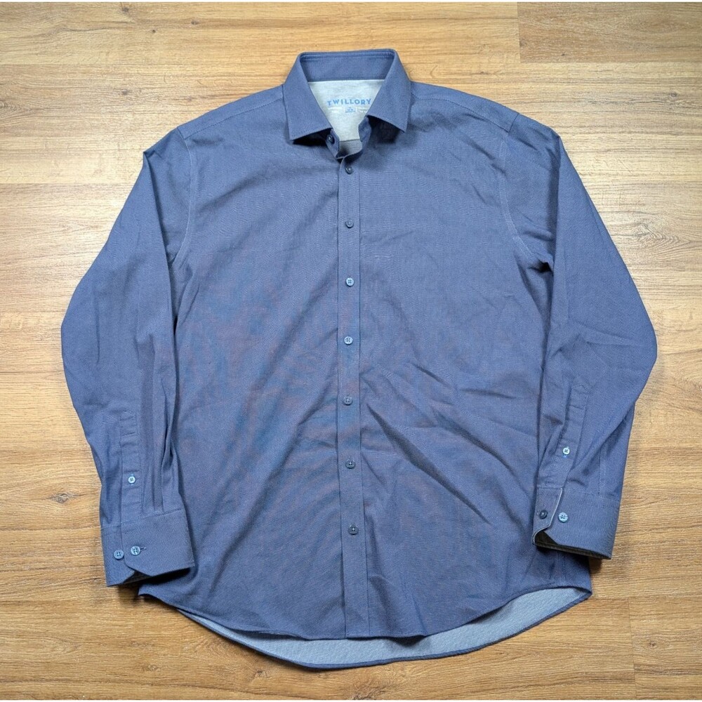 Twillory Button Up Shirt 17 34/35 Blue Non Iron Tailored Fit Performance